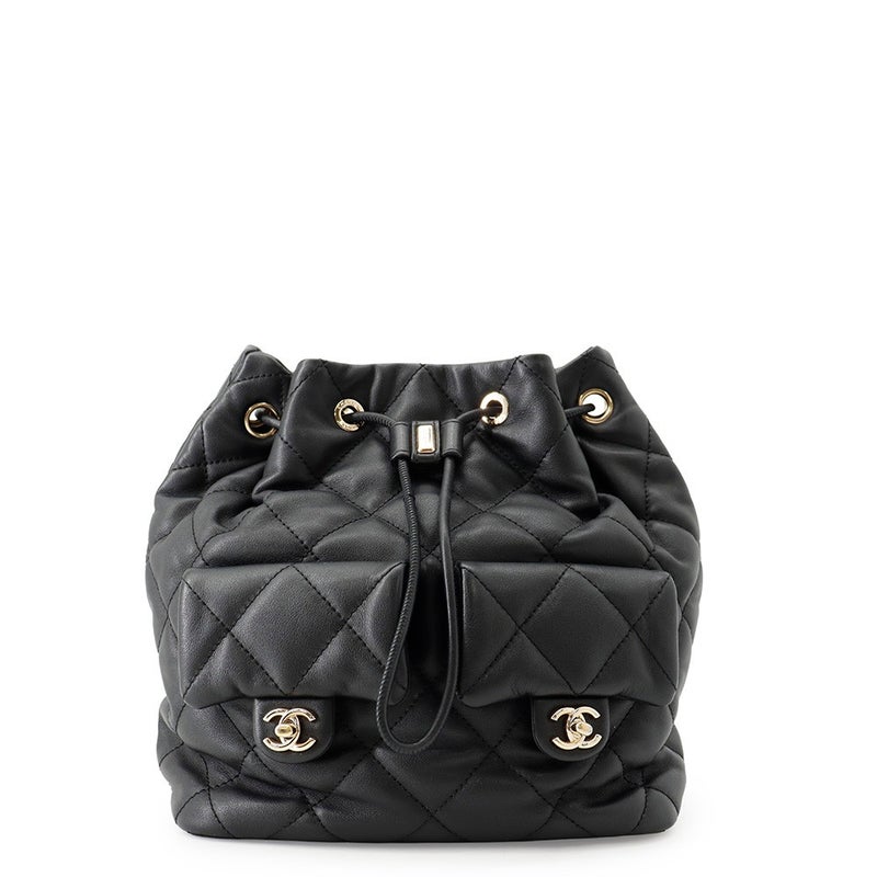 シャネル リュック ココマーク マトラッセ バックパック ドローストリング ダブルポケット カーフスキン AS4342 CHANEL 黒