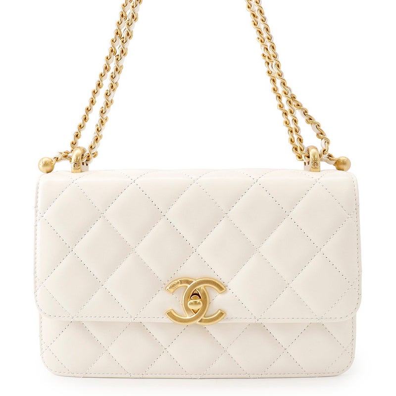 シャネル チェーンショルダーバッグ マトラッセ ココマーク カーフスキン AS2615 CHANEL 白