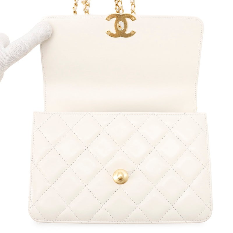 シャネル チェーンショルダーバッグ マトラッセ ココマーク カーフスキン AS2615 CHANEL 白