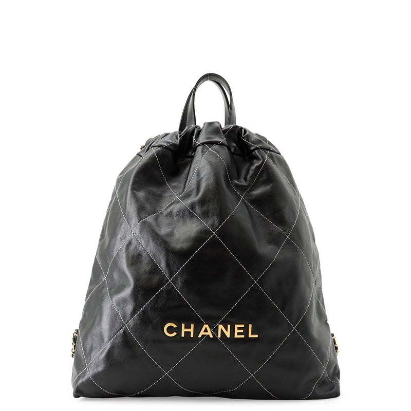 シャネル リュック シャネル22 ラージ シャイニーカーフレザー AS3313 CHANEL バックパック バッグ 黒