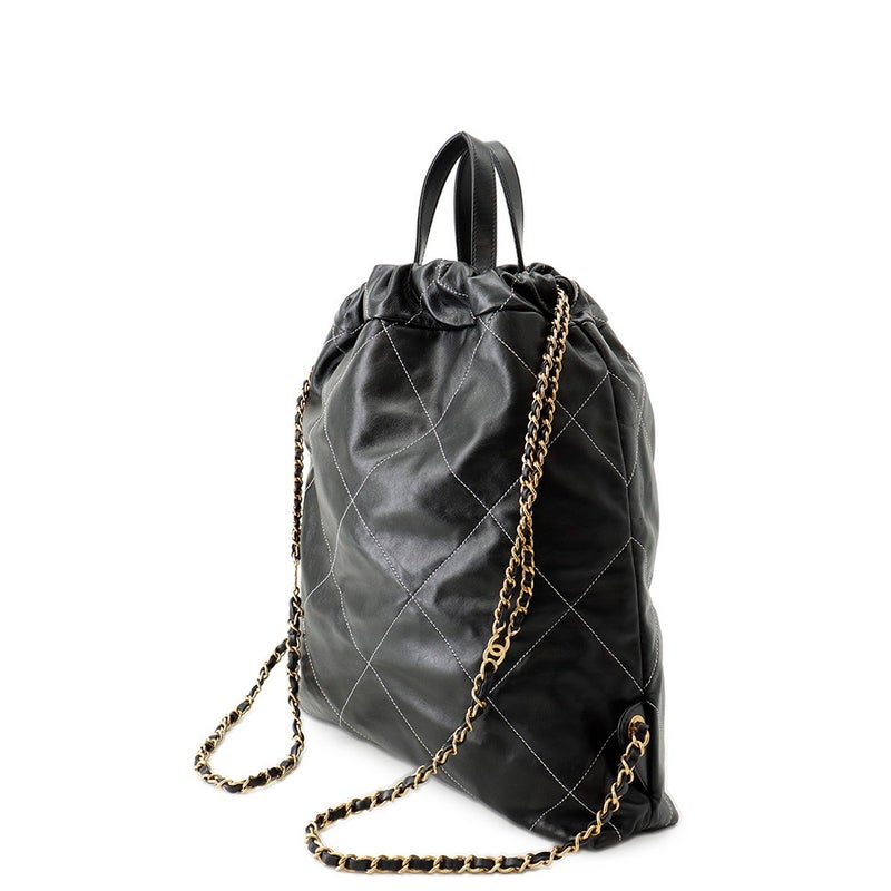 シャネル リュック シャネル22 ラージ シャイニーカーフレザー AS3313 CHANEL バックパック バッグ 黒