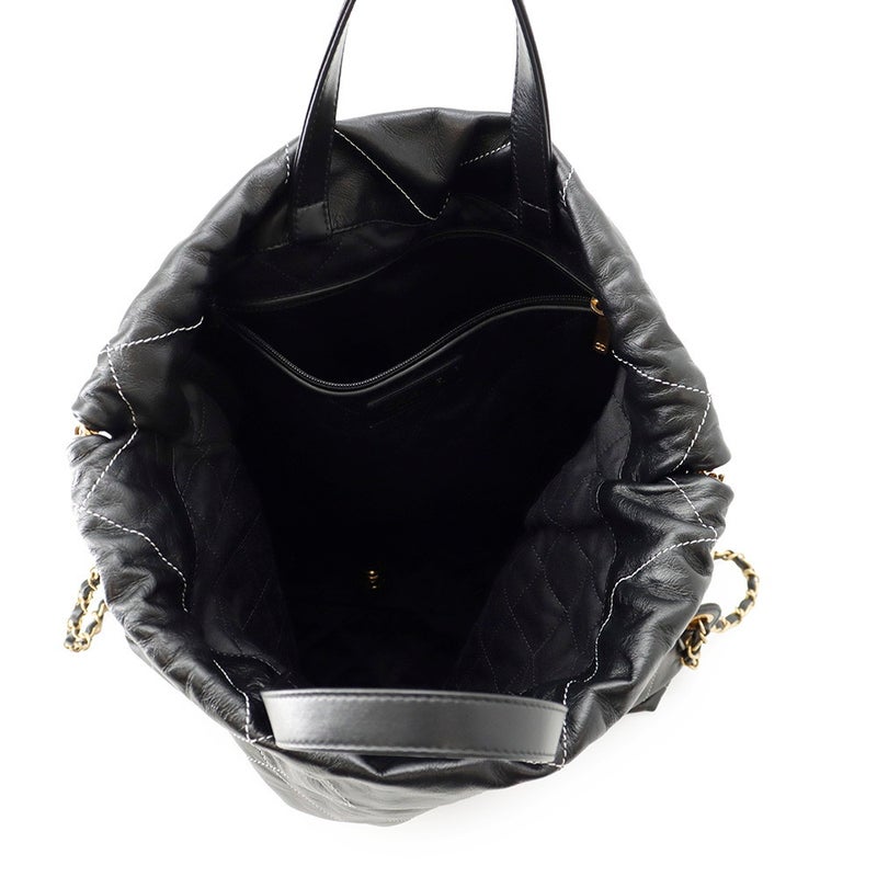 シャネル リュック シャネル22 ラージ シャイニーカーフレザー AS3313 CHANEL バックパック バッグ 黒