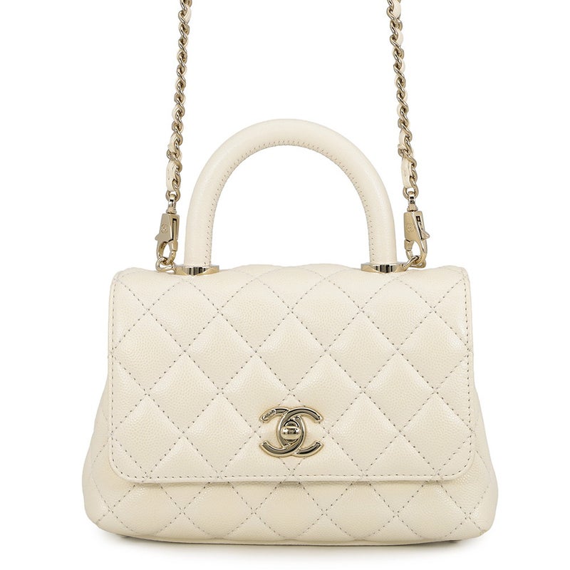 シャネル ハンドバッグ ココマーク マトラッセ ココハンドル XXS キャビアスキン AS2215 CHANEL 2wayショルダーバッグ 白