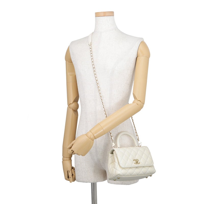 シャネル ハンドバッグ ココマーク マトラッセ ココハンドル XXS キャビアスキン AS2215 CHANEL 2wayショルダーバッグ 白