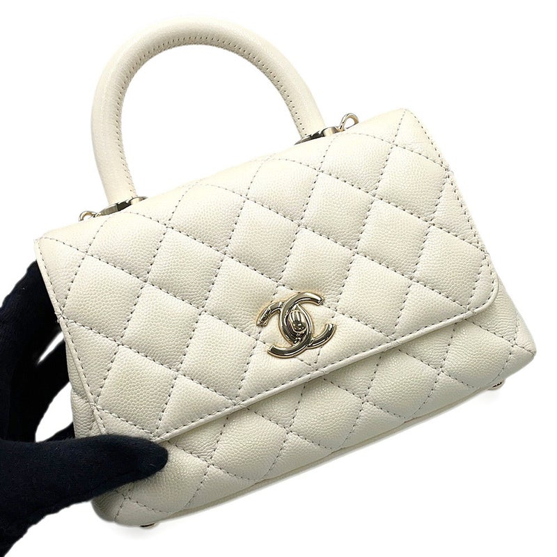 シャネル ハンドバッグ ココマーク マトラッセ ココハンドル XXS キャビアスキン AS2215 CHANEL 2wayショルダーバッグ 白