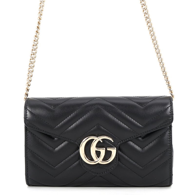グッチ チェーンウォレット GGマーモント キルティング レザー 837745 GUCCI 財布 ダブルG 黒