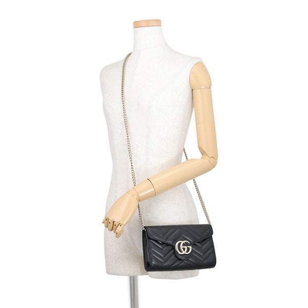 グッチ チェーンウォレット GGマーモント キルティング レザー 837745 GUCCI 財布 ダブルG 黒