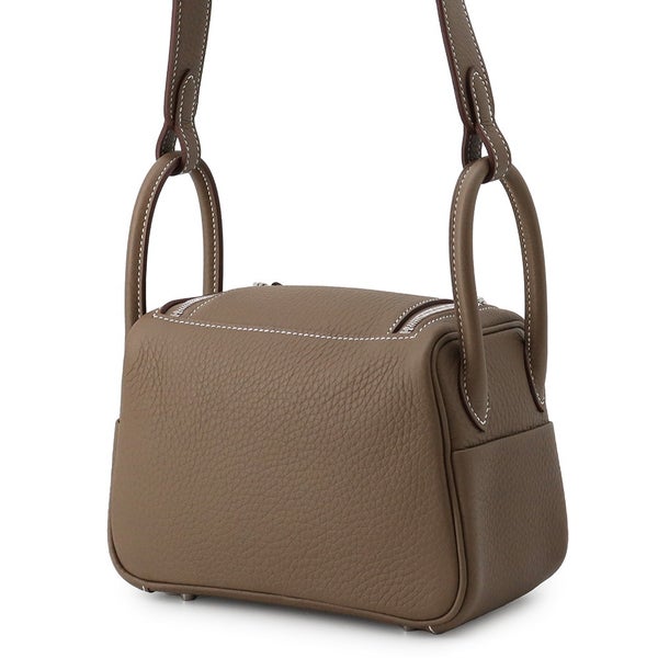 エルメス ハンドバッグ リンディ ミニ エトゥープ/シルバー金具 トリヨンクレマンス G刻印 HERMES バッグ 2wayショルダーバッグ