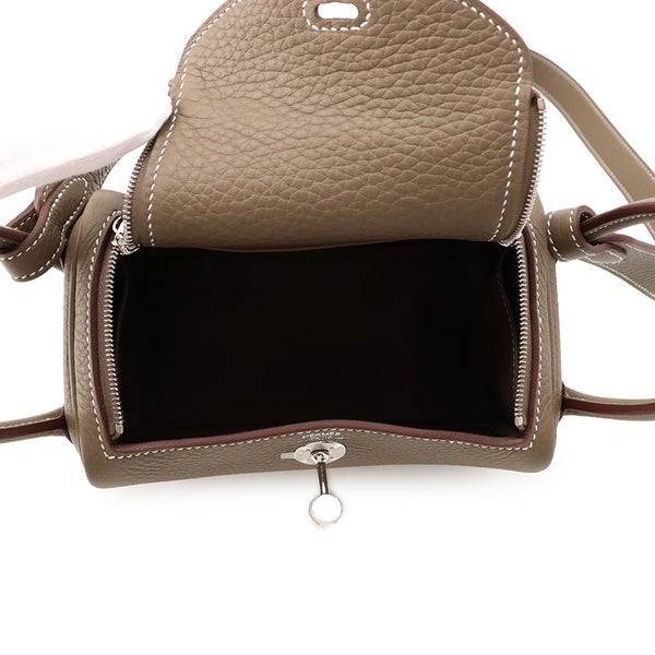 エルメス ハンドバッグ リンディ ミニ エトゥープ/シルバー金具 トリヨンクレマンス G刻印 HERMES バッグ 2wayショルダーバッグ