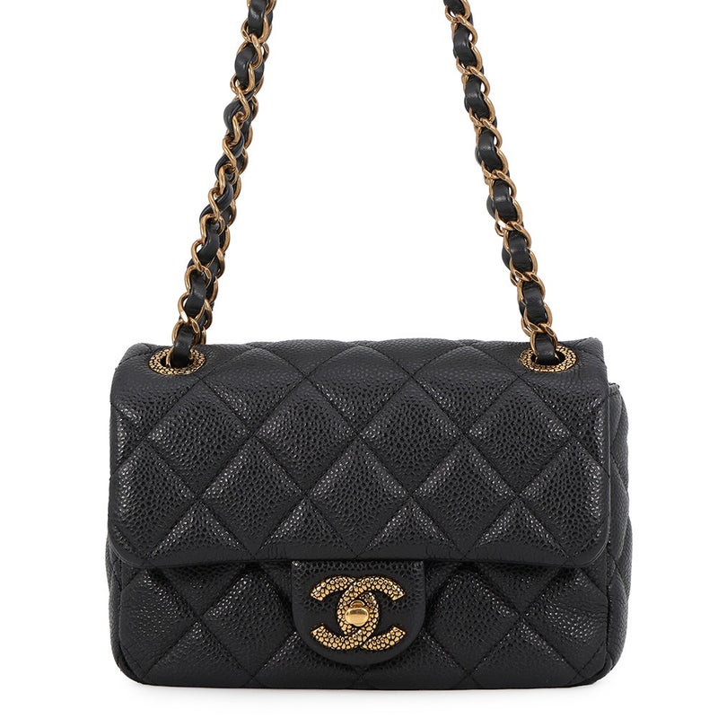 シャネル チェーンショルダーバッグ ミニ マトラッセ ココマーク キャビアスキン AS5098 CHANEL 黒