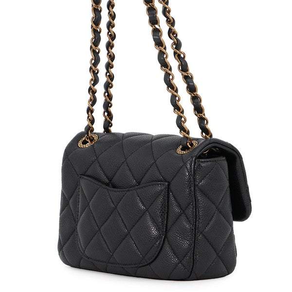 シャネル チェーンショルダーバッグ ミニ マトラッセ ココマーク キャビアスキン AS5098 CHANEL 黒