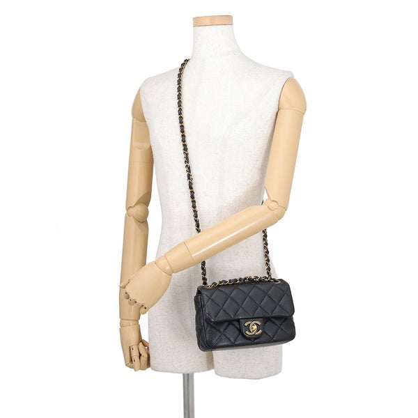 シャネル チェーンショルダーバッグ ミニ マトラッセ ココマーク キャビアスキン AS5098 CHANEL 黒