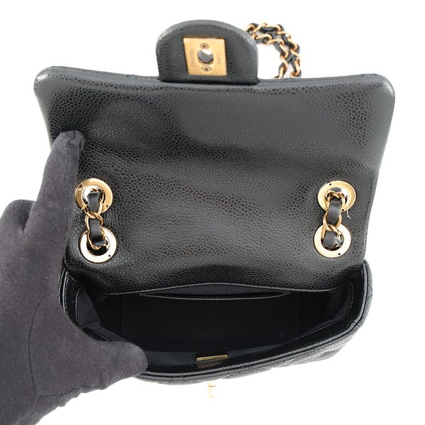 シャネル チェーンショルダーバッグ ミニ マトラッセ ココマーク キャビアスキン AS5098 CHANEL 黒
