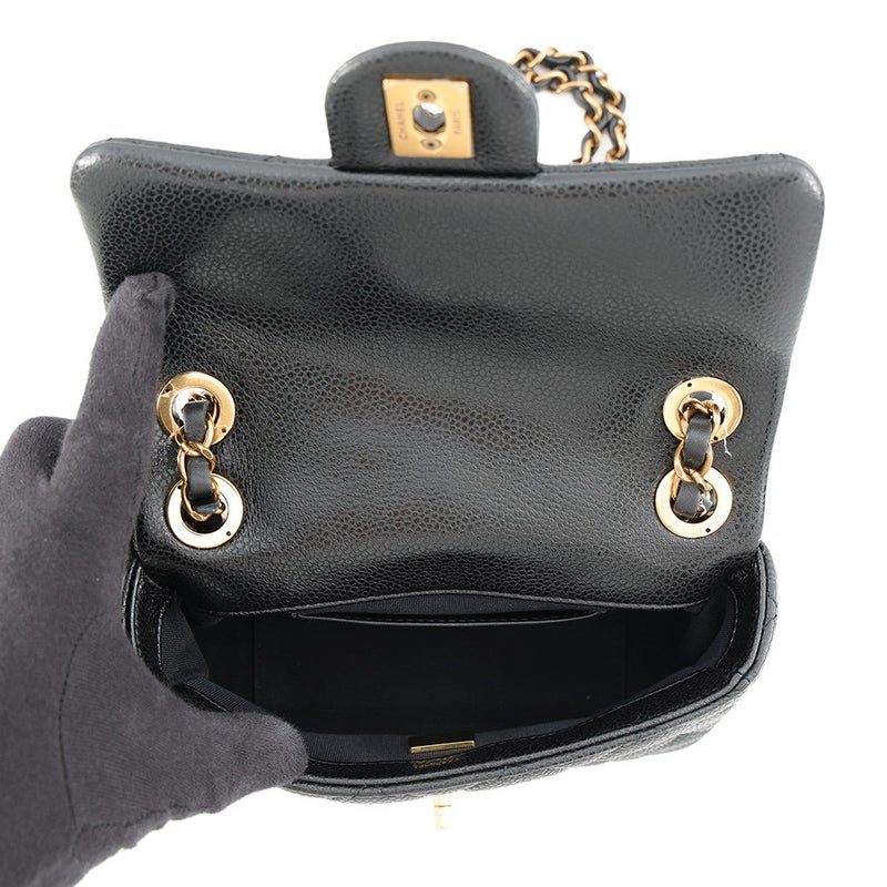 シャネル チェーンショルダーバッグ ミニ マトラッセ ココマーク キャビアスキン AS5098 CHANEL 黒