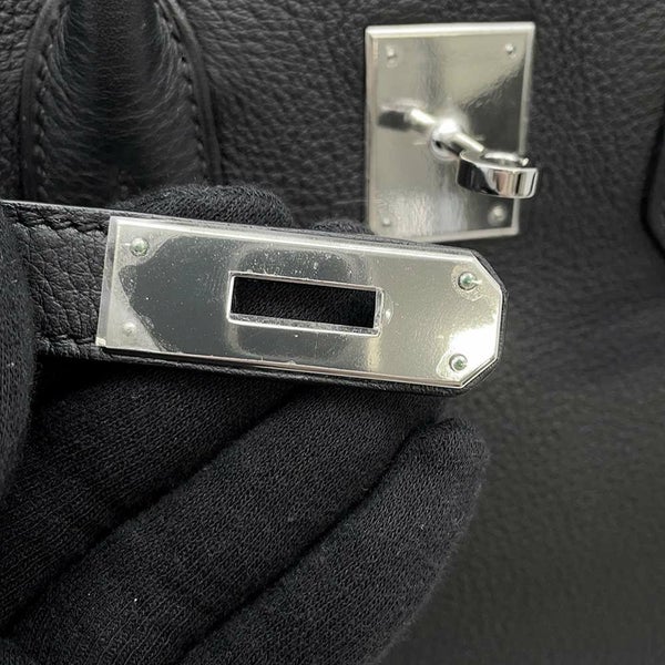 エルメス バーキン35 ブラック/シルバー金具 トリヨンクレマンス □L刻印 HERMES Birkin ハンドバッグ 黒