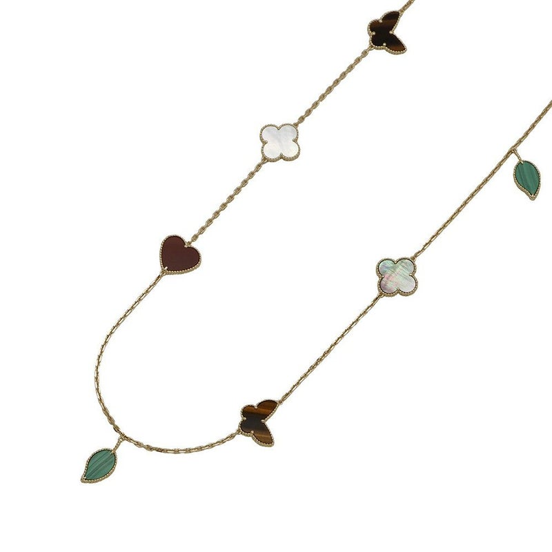 ヴァンクリ ネックレス ラッキー アルハンブラ ロング 12モチーフ カーネリアン タイガーズアイ マラカイト