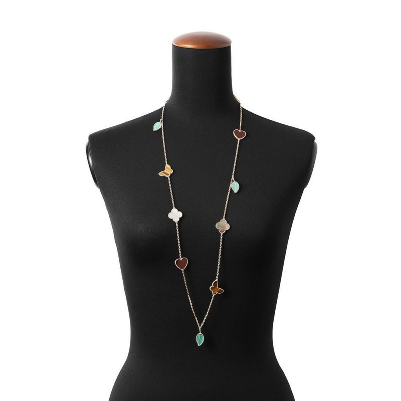 ヴァンクリ ネックレス ラッキー アルハンブラ ロング 12モチーフ カーネリアン タイガーズアイ マラカイト