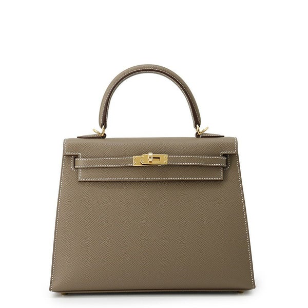 エルメス ハンドバッグ ケリー25 外縫い エトゥープ/ゴールド金具 エプソン K刻印 2wayショルダー