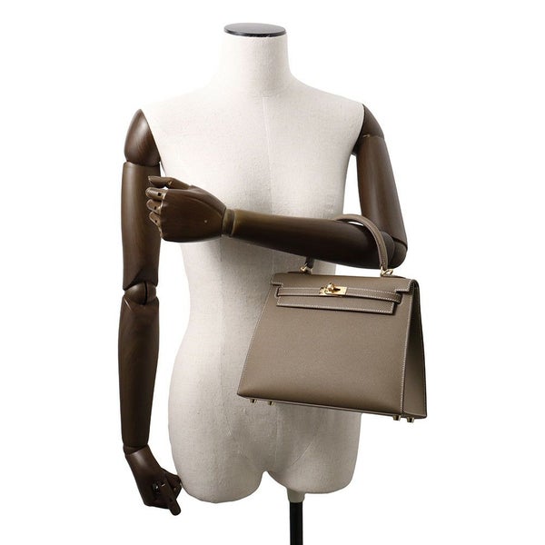 エルメス ハンドバッグ ケリー25 外縫い エトゥープ/ゴールド金具 エプソン K刻印 2wayショルダー