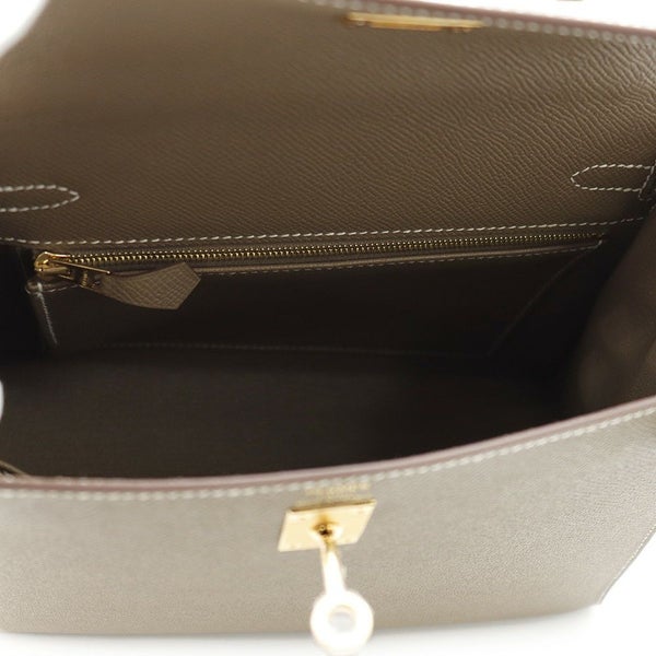 エルメス ハンドバッグ ケリー25 外縫い エトゥープ/ゴールド金具 エプソン K刻印 2wayショルダー