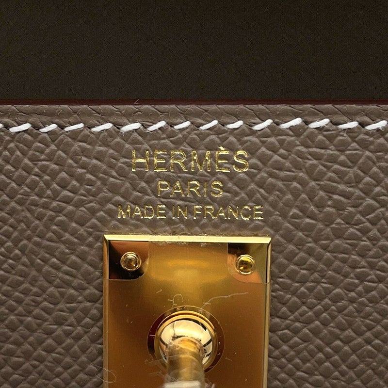 エルメス ハンドバッグ ケリー25 外縫い エトゥープ/ゴールド金具 エプソン K刻印 2wayショルダー