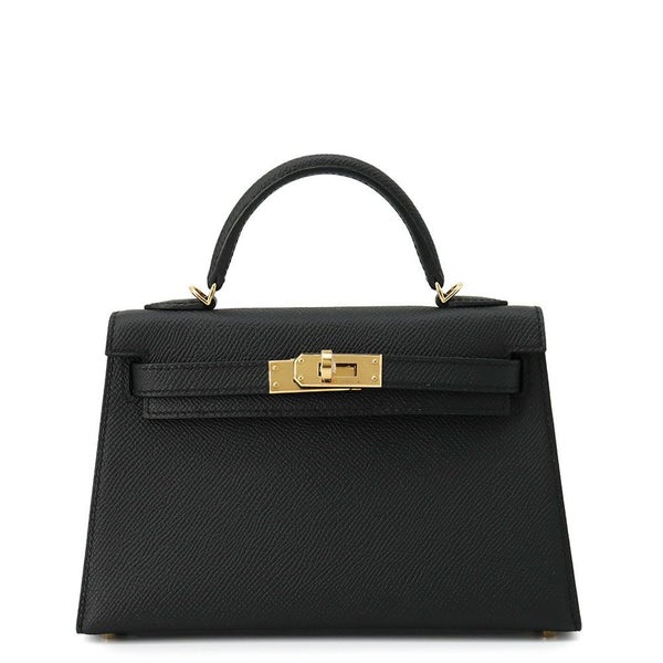 エルメス ハンドバッグ ミニケリー2 外縫い ブラック/ゴールド金具 エプソン K刻印 HERMES Kelly 2wayバッグ 黒