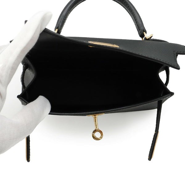 エルメス ハンドバッグ ミニケリー2 外縫い ブラック/ゴールド金具 エプソン K刻印 HERMES Kelly 2wayバッグ 黒