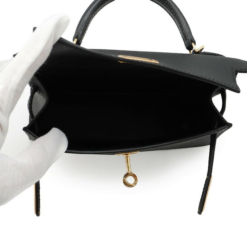 エルメス ハンドバッグ ミニケリー2 外縫い ブラック/ゴールド金具 エプソン K刻印 HERMES Kelly 2wayバッグ 黒
