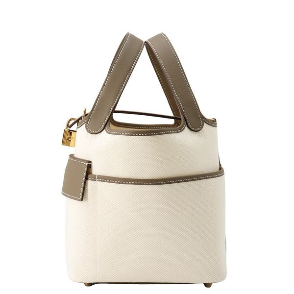 エルメス ハンドバッグ ピコタンロックPM カーゴ エクリュ/エトゥープ/シルバー金具 トワルゴエラン/スイフト K刻印