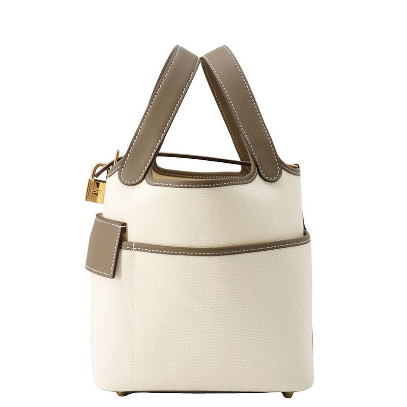 エルメス ハンドバッグ ピコタンロックPM カーゴ エクリュ/エトゥープ/シルバー金具 トワルゴエラン/スイフト K刻印