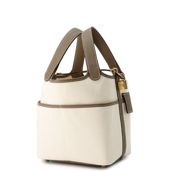 エルメス ハンドバッグ ピコタンロックPM カーゴ エクリュ/エトゥープ/シルバー金具 トワルゴエラン/スイフト K刻印