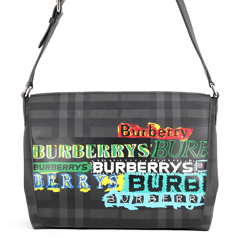 バーバリー ショルダーバッグ ノバチェック メッセンジャーバッグ PVC レザー BURBERRY 黒 メンズ