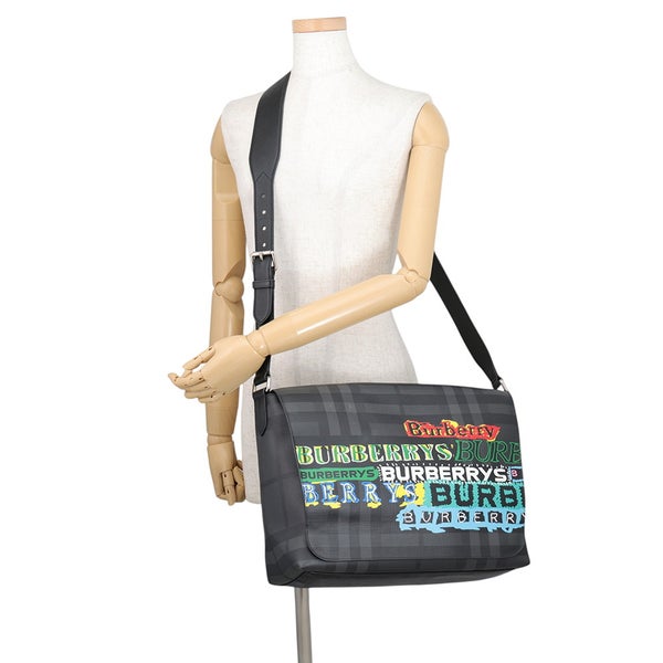 バーバリー ショルダーバッグ ノバチェック メッセンジャーバッグ PVC レザー BURBERRY 黒 メンズ