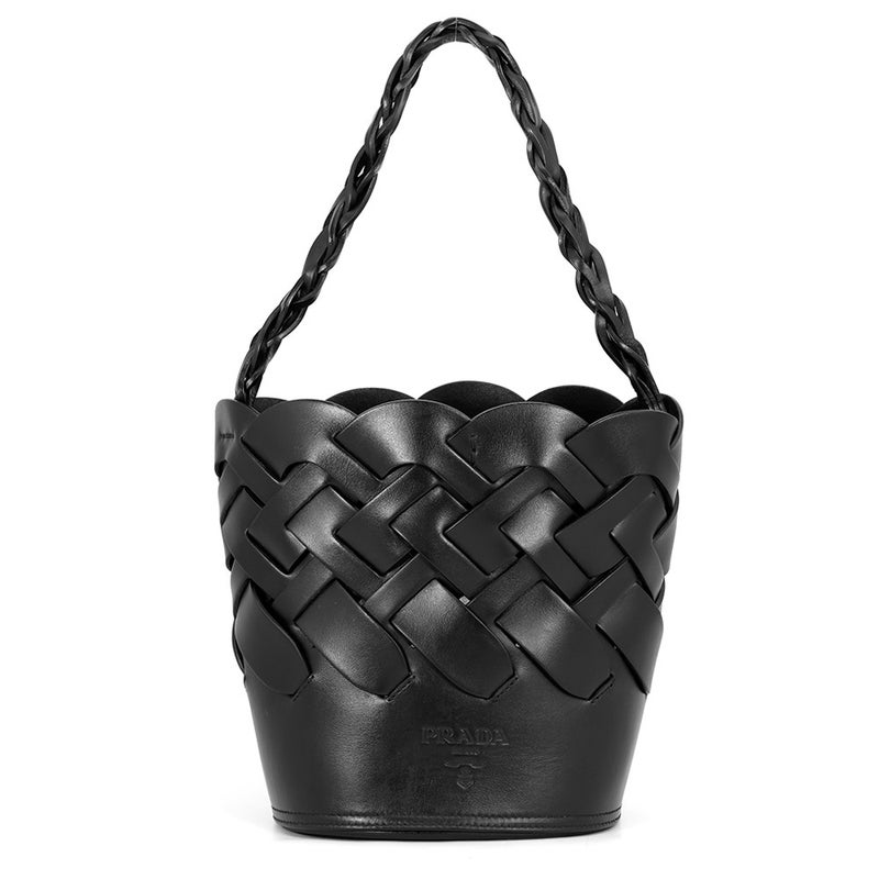 プラダ ショルダーバッグ 編み込み レザー 1BE049 PRADA 黒