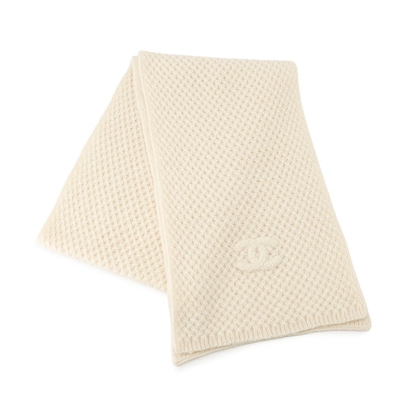 シャネル マフラー ココマーク カシミヤ シルク AAB462 CHANEL ストール 白