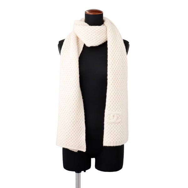 シャネル マフラー ココマーク カシミヤ シルク AAB462 CHANEL ストール 白