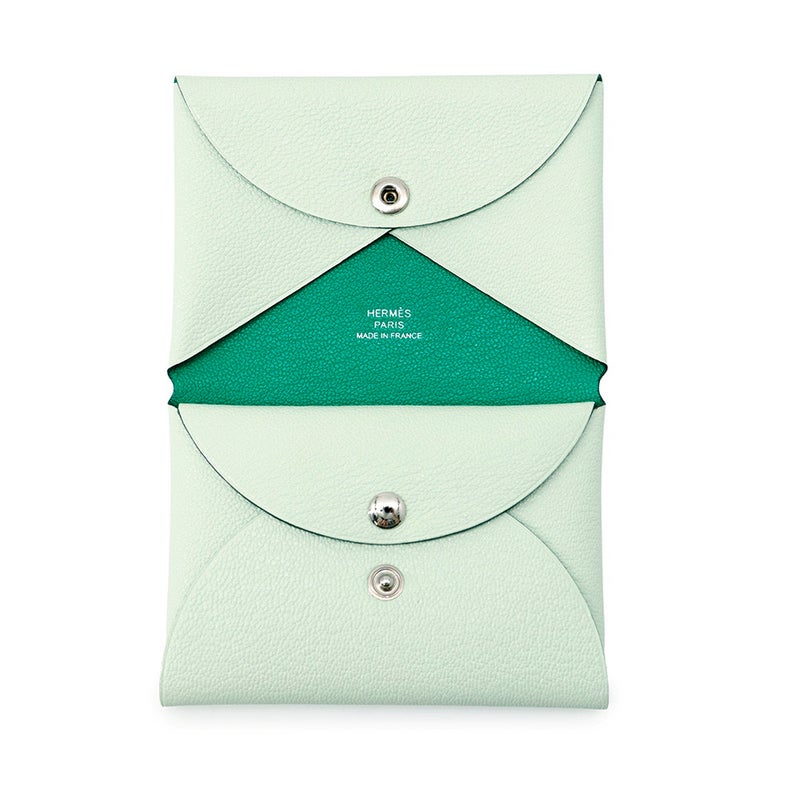 エルメス コインケース カルヴィ デュオ ヴェルソ ヴェールフィズ/ミント シルバー金具 シェブルミゾル B刻印 財布