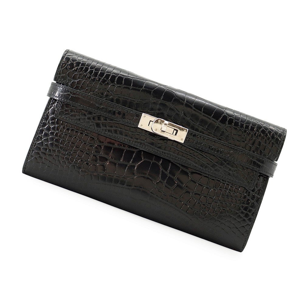 エルメス 長財布 R刻印 ヴェールジェイド ケリー ウォレット ロング エルメス 長財布 ケリーウォレット ロング ブラック/シルバー金具