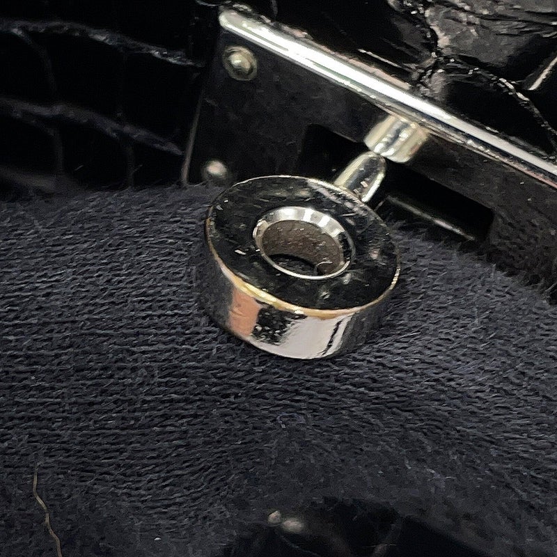 エルメス 長財布 ケリーウォレット ロング ブラック/シルバー金具 アリゲーターシャイン □R刻印 HERMES 黒