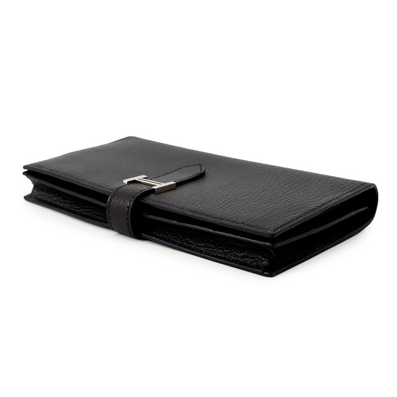 エルメス 長財布 ベアンスフレ マチ有り ブラック/シルバー金具 シェブルミゾル □J刻印 HERMES 財布 黒