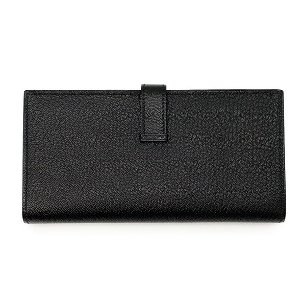 エルメス 長財布 ベアンスフレ マチ有り ブラック/シルバー金具 シェブルミゾル □J刻印 HERMES 財布 黒
