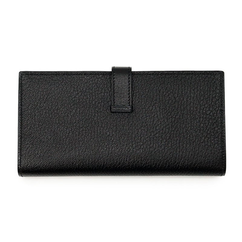 エルメス 長財布 ベアンスフレ マチ有り ブラック/シルバー金具 シェブルミゾル □J刻印 HERMES 財布 黒