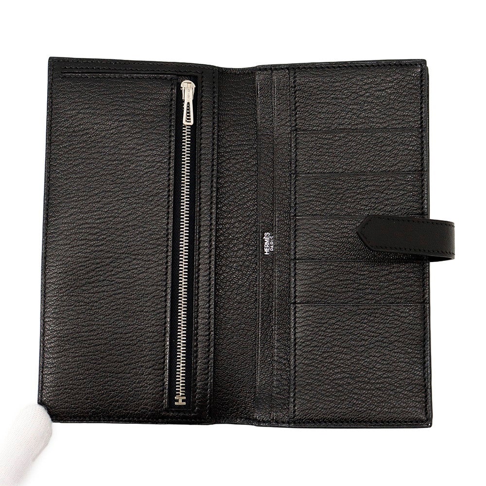 エルメス 長財布 ベアンスフレ マチ有り ブラック/シルバー金具