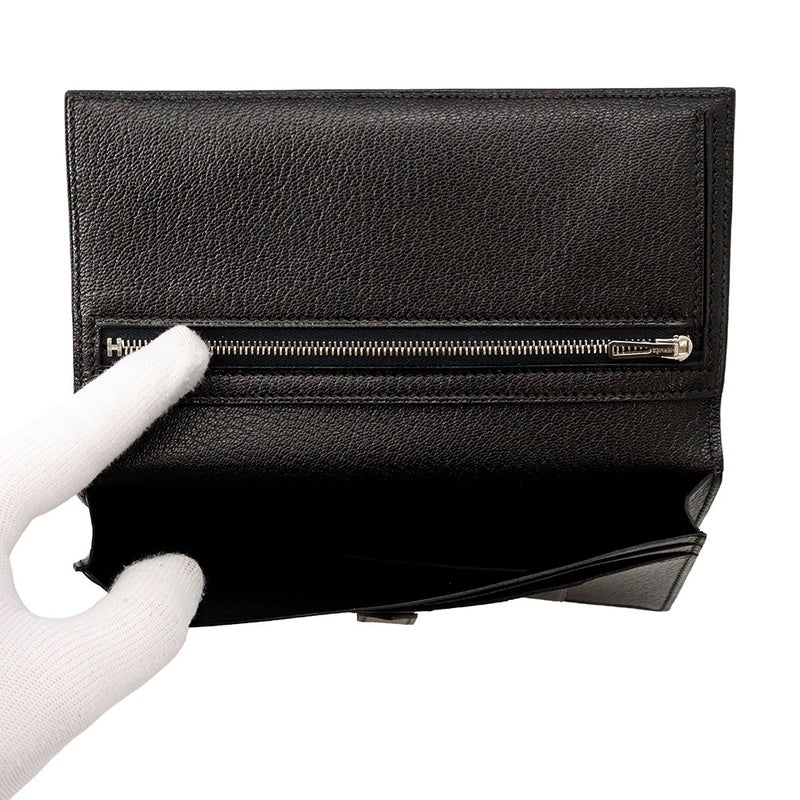 エルメス 長財布 ベアンスフレ マチ有り ブラック/シルバー金具 シェブルミゾル □J刻印 HERMES 財布 黒