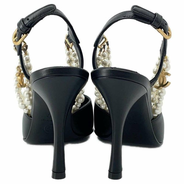 シャネル パンプス パールチェーン スリングバッグ ココマーク ラムスキン レディースサイズ35C G37532 ヒール 靴 黒