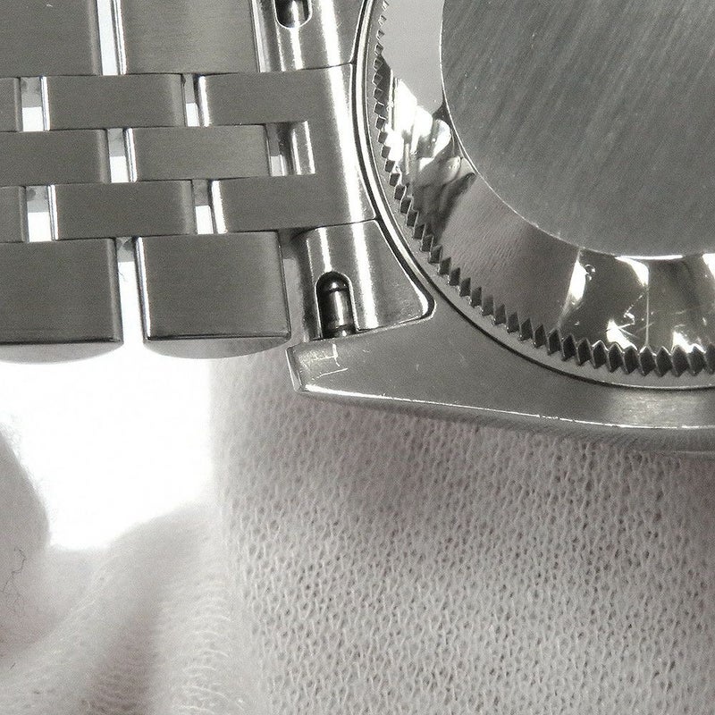 ロレックス デイトジャスト K18WGホワイトゴールド ダイヤベゼル 178384G 黒文字盤 10Pダイヤ