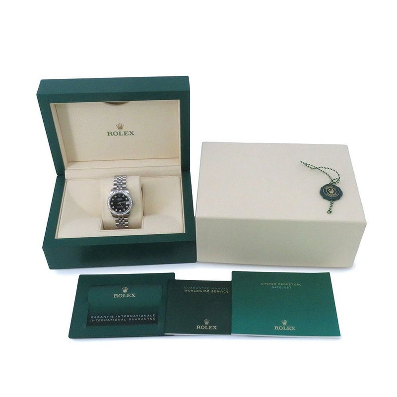 ロレックス デイトジャスト K18WGホワイトゴールド ダイヤベゼル 178384G 黒文字盤 10Pダイヤ