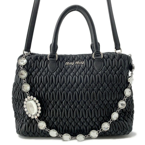 ミュウミュウ ハンドバッグ マテラッセ ナッパ クリスタル ラインストーン RN0958 Miu Miu 2way 黒
