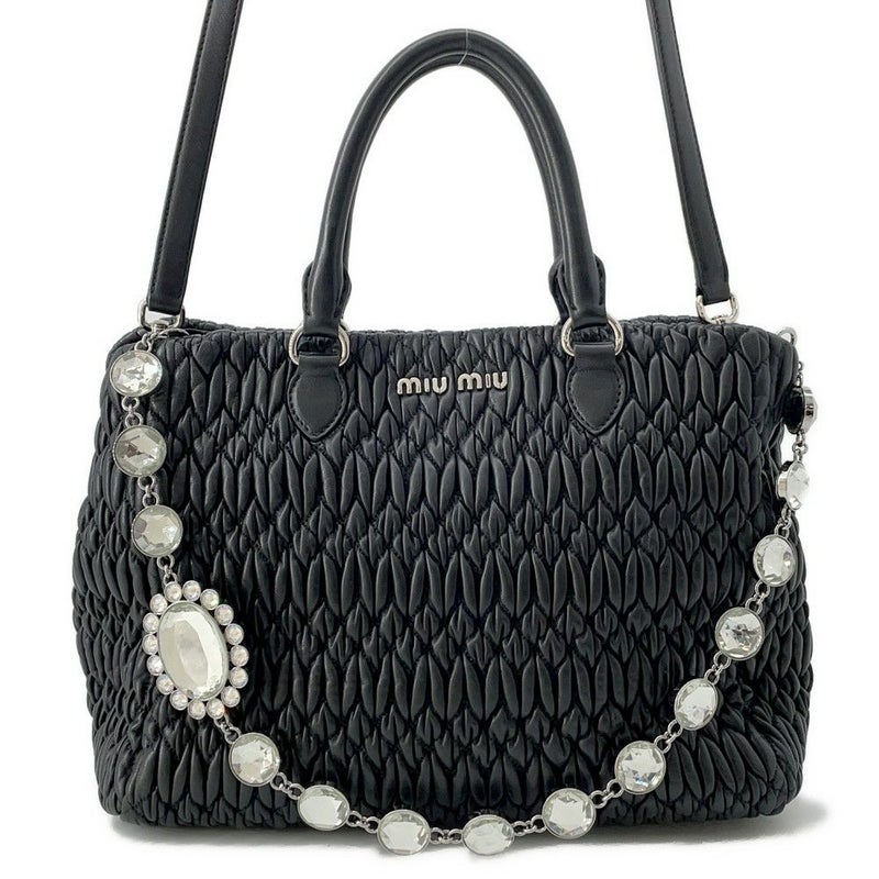 ミュウミュウ ハンドバッグ マテラッセ ナッパ クリスタル ラインストーン RN0958 Miu Miu 2way 黒