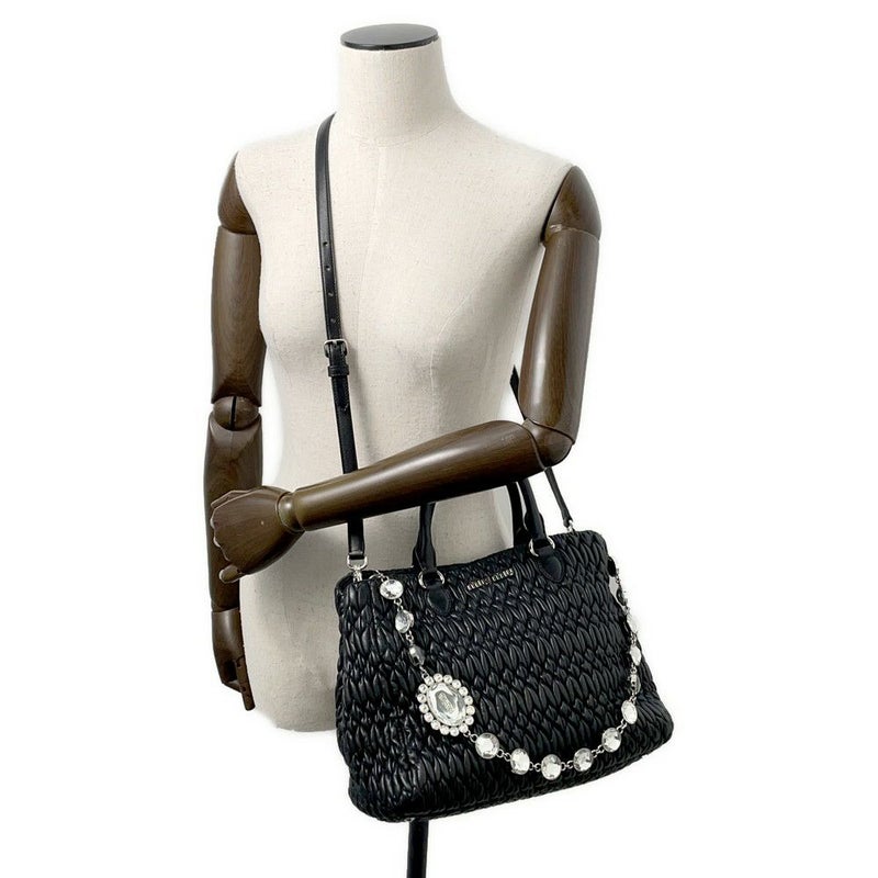 ミュウミュウ ハンドバッグ マテラッセ ナッパ クリスタル ラインストーン RN0958 Miu Miu 2way 黒